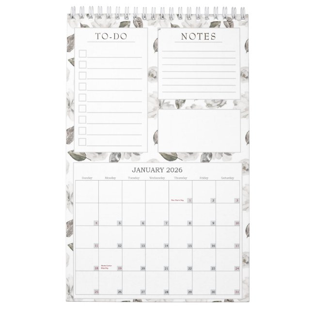 Calendario Vintage Cherish Floral Anualmente Planeado Mensual (Jan 2026)