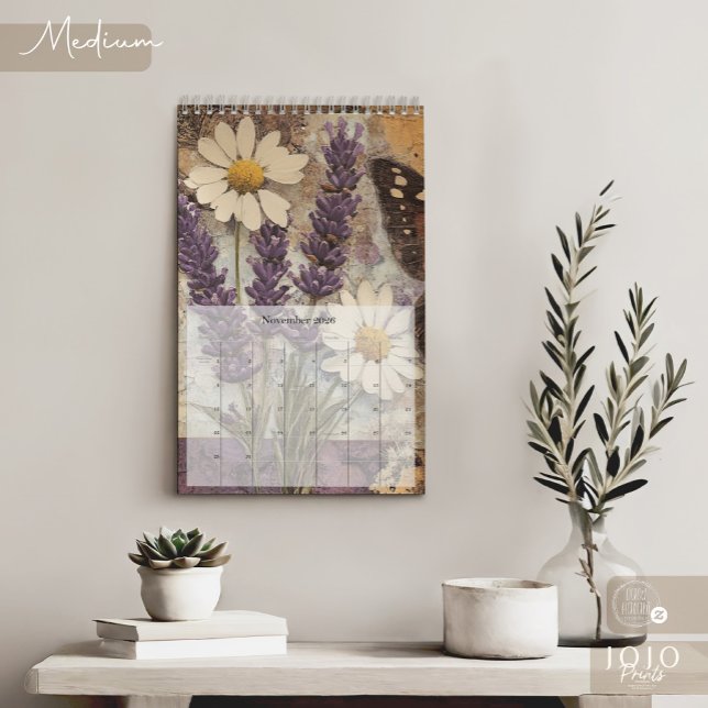 Calendario Vintage Floral Mariposa (Vintage Floral Butterfly Calendar_Medium)