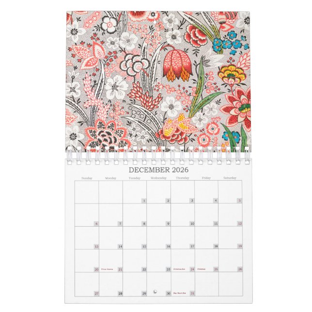 Calendario Vintage Floral Patterns Mid-Year / Academic (Dec 2026)