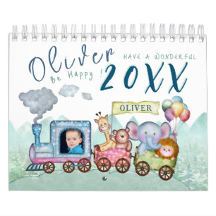 Calendario Vintage Train Transport Birday Watercolor foto