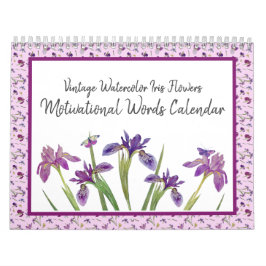Calendario Vintage Watercolor Iris Flores Motivacionales