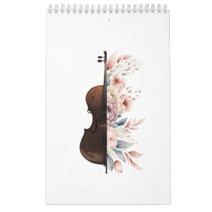 Calendario Violín entre flores. Bouquet de flores.