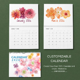 Calendario Watercolor Flowers 2026 Calendar | Elegant Floral 