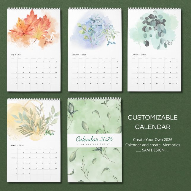Calendario Watercolor Leaves 2026 Calendar | Botanical Nature (Subido por el creador)