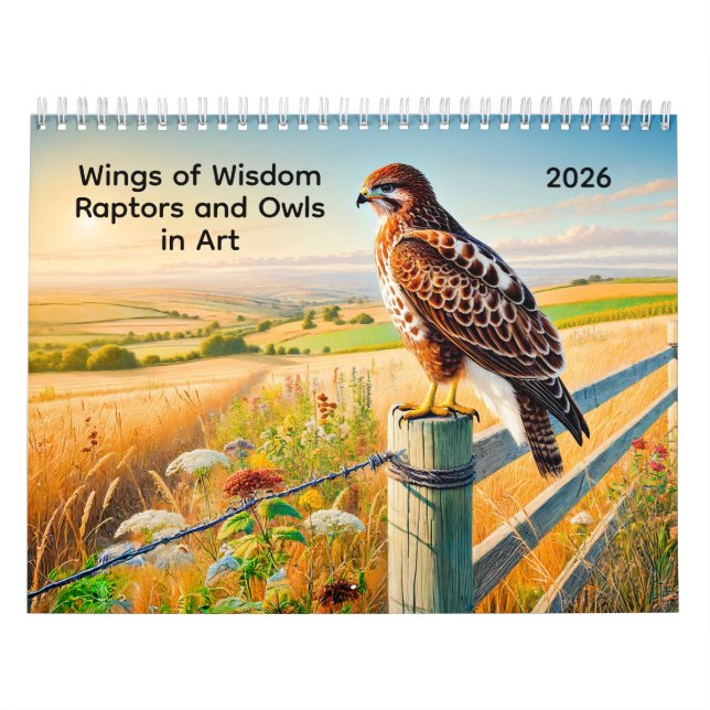 Calendario Wings of Wisdom 2026 – Raptors and Owls in Art (Tapa)