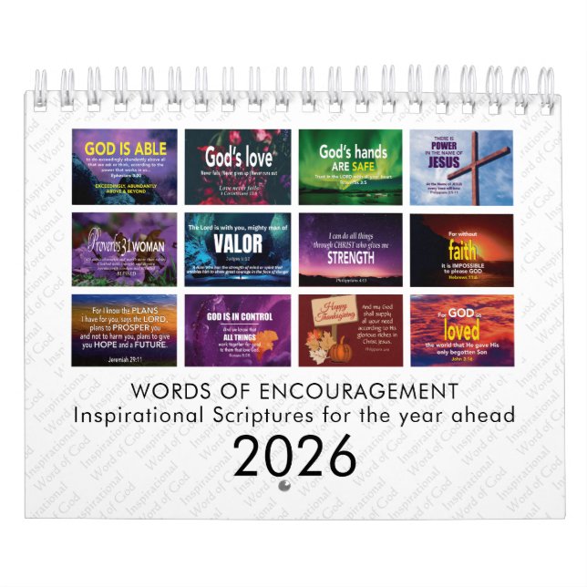 Calendario WORDS OF ENCOURAGEMENT Bible Verses Custom 2026 (Tapa)
