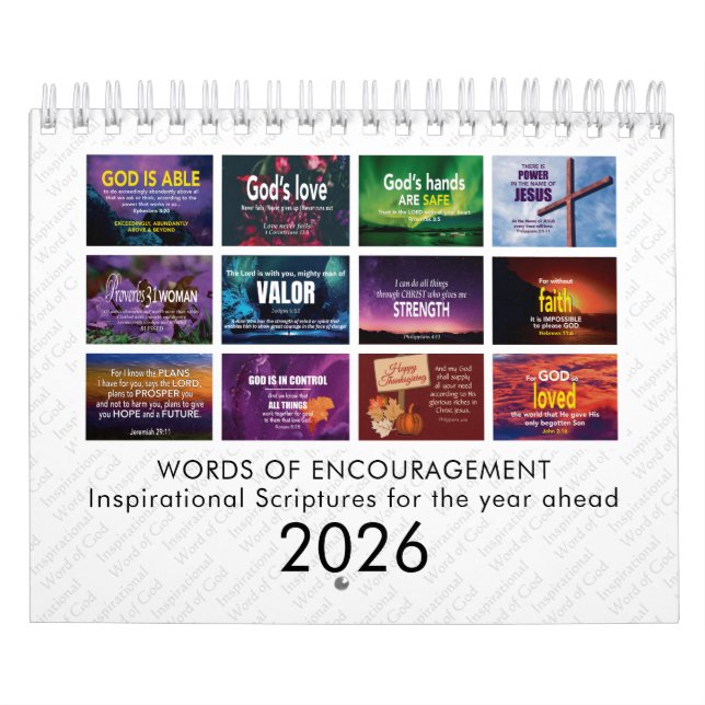 Calendario WORDS OF ENCOURAGEMENT Bible Verses Custom 2026 (Tapa)