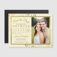 Calendario y foto de oro y crema Guardar el imán d