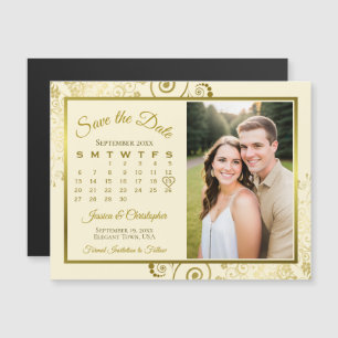 Calendario y foto de oro y crema Guardar el imán d