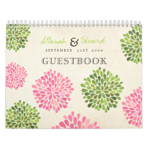 Calendario Y verde libro de visitas personalizado boda rosada