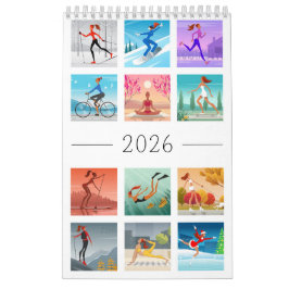 Calendario Year 2026 Sport Fitness Young Woman Girl Colorful