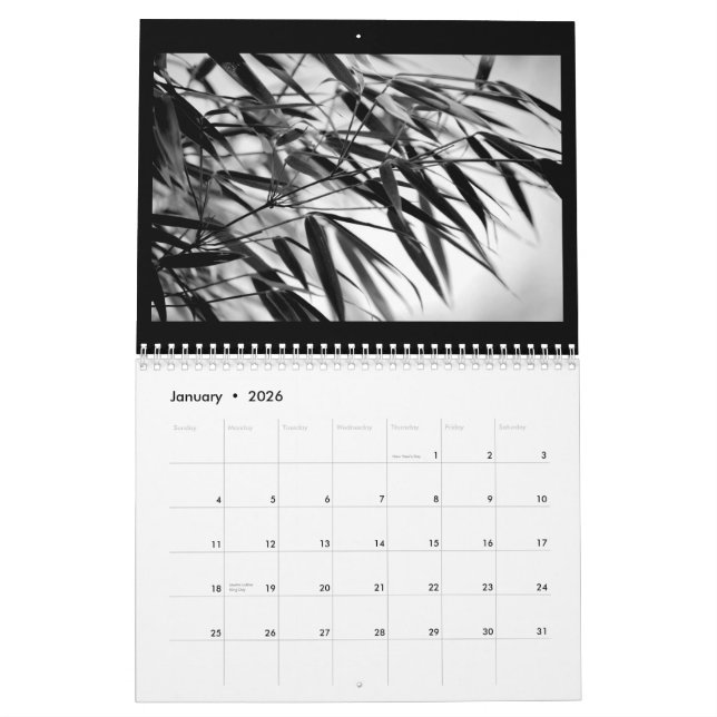 Calendario Zen de bambú blanco y negro 2015 (Jan 2026)