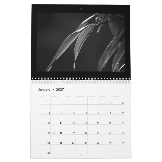 Calendario Zen de bambú blanco y negro 2015 (Jan 2027)