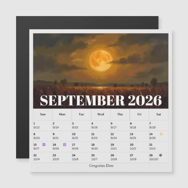 Calendario Zodíaco de Fases Lunares de 13 Meses de (Anverso/Reverso)