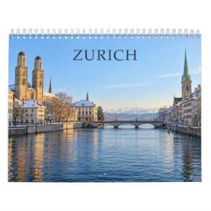 Calendario Zurich Suiza Ciudad Escénica y Vistas del Lago