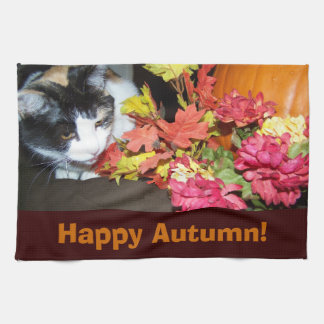 Calico Cat Otumn Fall Leaves Toalla