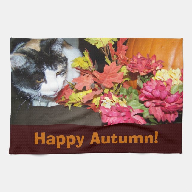 Calico Cat Otumn Fall Leaves Toalla (Horizontal)