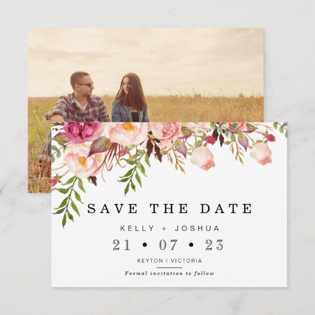 Cálida Boda Floral Rústica Guardar La Tarjeta De F (Anverso / Reverso)