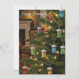 Cálida tarjeta de árbol de Navidad para farmacia