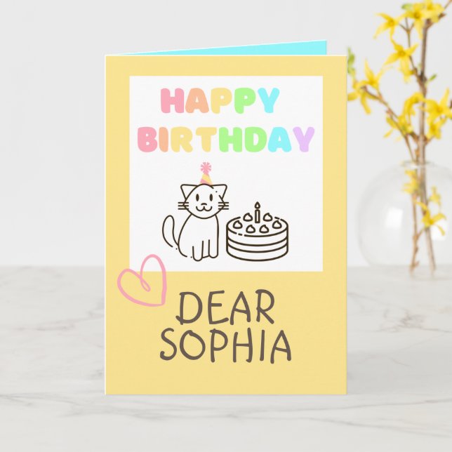 Cálida tarjeta de cumpleaños feliz para gato amari (flor amarilla)