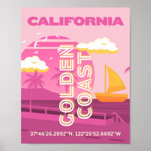 California, arte de viajes, preppy, rosa