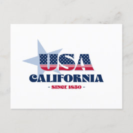 California en la postal roja, blanca y azul