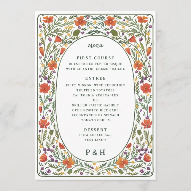 California Poppies Illustrated Dinner Menu (Anverso)
