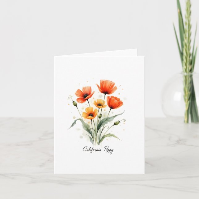 California Poppy Floral Blank Note Card (Anverso)