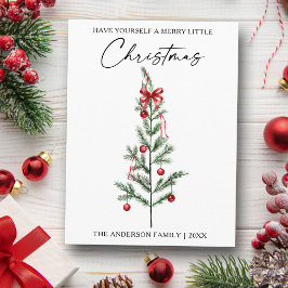 Caligrafía Acuarela Árbol de Navidad Lazo Rojo