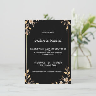 Caligrafía blanca e invitación a la boda floral