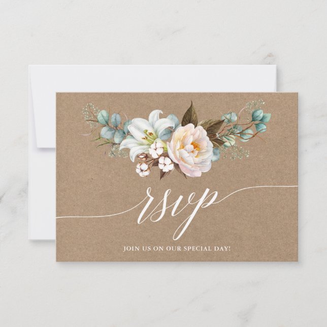 Caligrafía Boda floral botánico Kraft RSVP (Anverso)