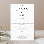 Caligrafía Boda Minimalista Menú Blanco<br><div class="desc">Visualizar un menú boda minimalista que irradia elegancia subestimada. El diseño es sobrio, limpio y sin florituras. La cabecera del menú se presenta con gusto en un delicado tipo de letra caligráfica, aportando un toque de refinada artesanía. La información textual, incluyendo los platos cuidadosamente seleccionados, se muestra en un tipo...</div>