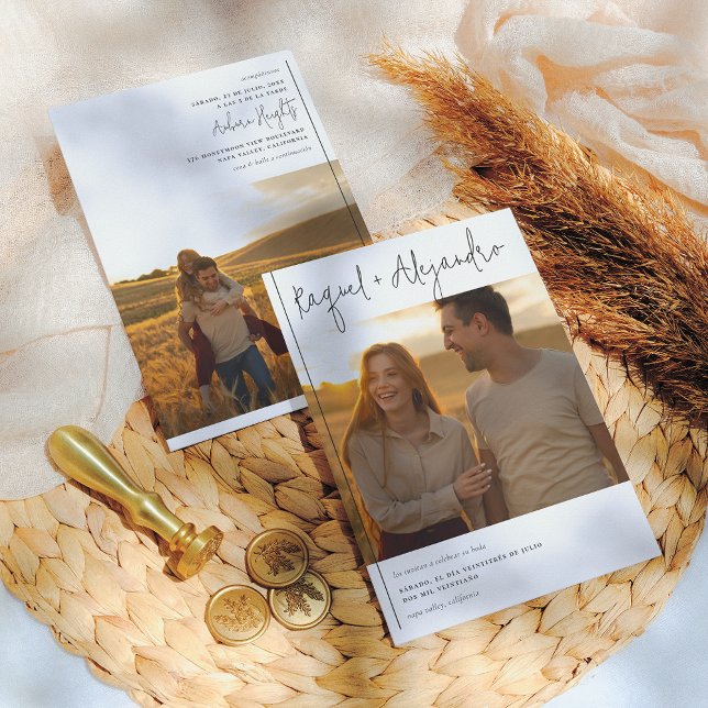 Caligrafía Boho Invitación de Boda con 2 fotos (Subido por el creador)