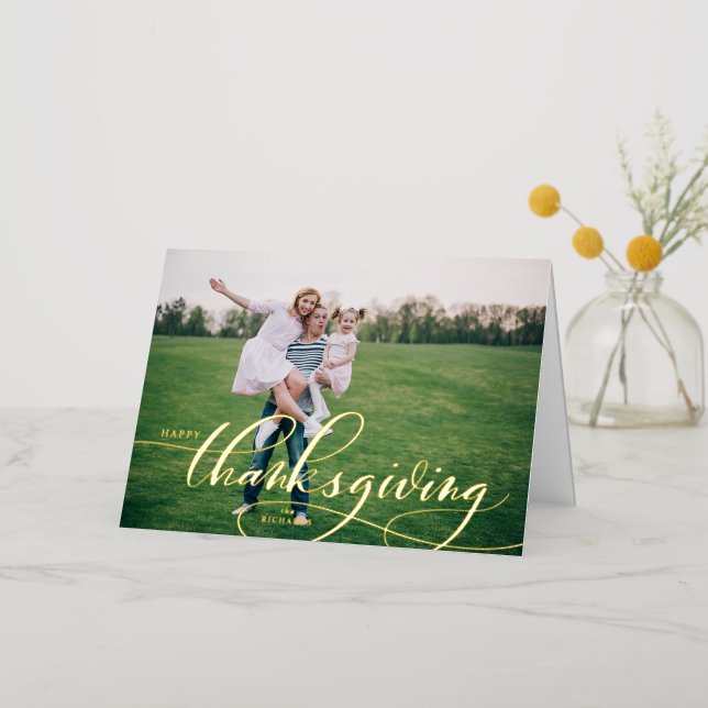 Caligrafía caprichosa foto feliz día de acción de  (Flor dorada)