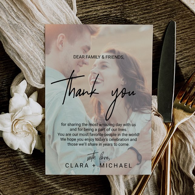 Caligrafía caprichosa | Tarjeta de agradecimiento  (Whimsical Calligraphy | Faded Photo Thank You Card)