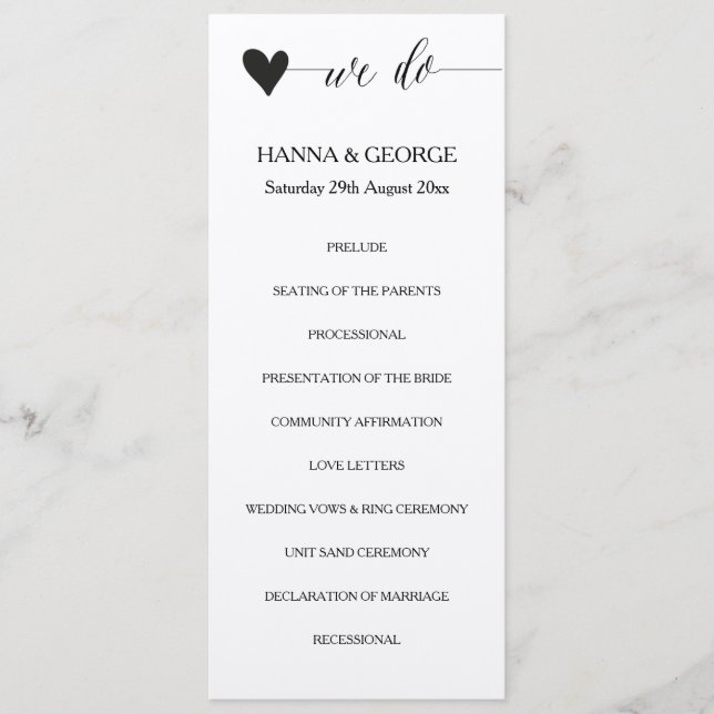 Caligrafía cardiaca del programa de bodas de kraft (Anverso)