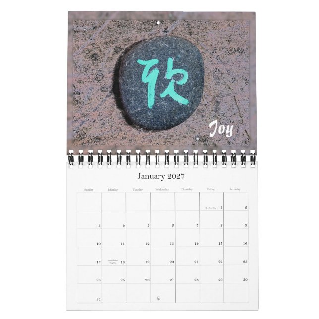 Caligrafía china en calendario de las piedras (Jan 2027)