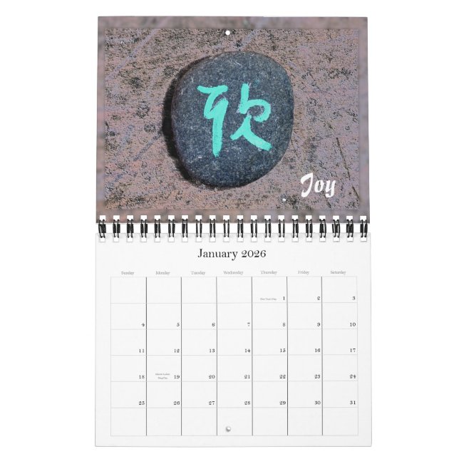 Caligrafía china en calendario de las piedras (Jan 2026)