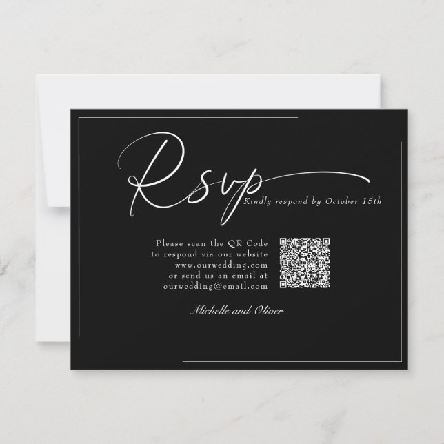 Caligrafía Clásico Moderno Boda Código QR RSVP (Anverso)