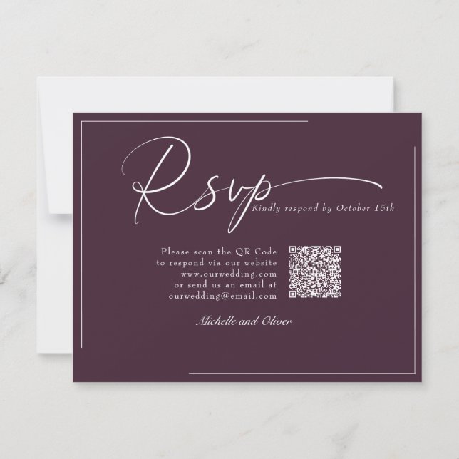 Caligrafía Clásico Moderno Boda Código QR RSVP (Anverso)