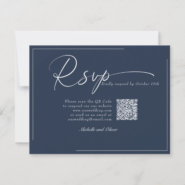 Caligrafía Clásico Moderno Boda Código QR RSVP (Anverso)