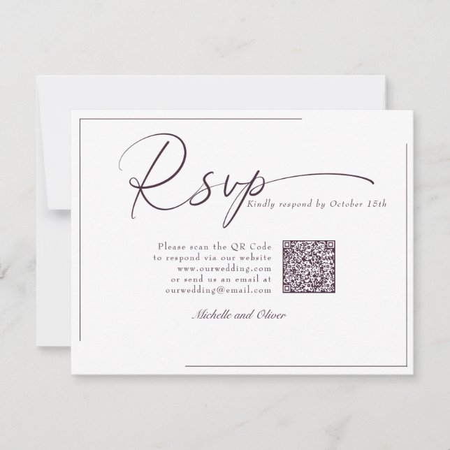 Caligrafía Clásico Moderno Boda Código QR RSVP (Anverso)