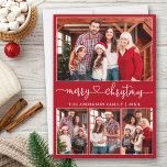 Caligrafía Corazón 4 Foto Feliz Navidad Rojo<br><div class="desc">Caligrafía moderna guión del corazón 4 foto Collage de fotos de familia Feliz Navidad Tarjeta - Rojo</div>