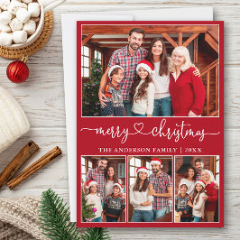 Caligrafía Corazón 4 Foto Feliz Navidad Rojo