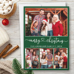 Caligrafía Corazón 4 Foto Feliz Navidad Verde<br><div class="desc">Moderna caligrafía guión del corazón 4 foto Collage de fotos de familia Feliz Navidad Tarjeta - Fondo verde del bosque</div>