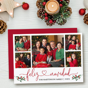 Caligrafía Corazón Feliz Navidad Holly Rojo