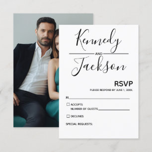 Caligrafía de Boda RSVP moderna en blanco y negro