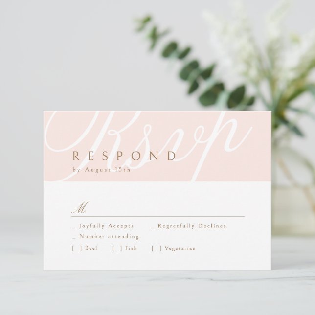 Caligrafía de elegancia clásica rosa Wedding RSVP (Anverso de pie)