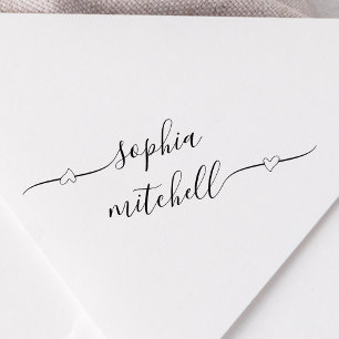 Caligrafía de guión de corazón Nombre Sello de gom