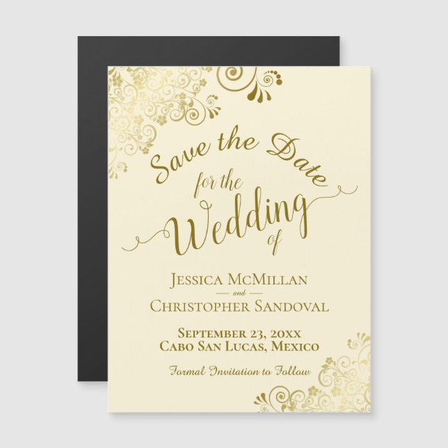 Caligrafía de oro en cream Salven el imán de fecha (Anverso/Reverso)